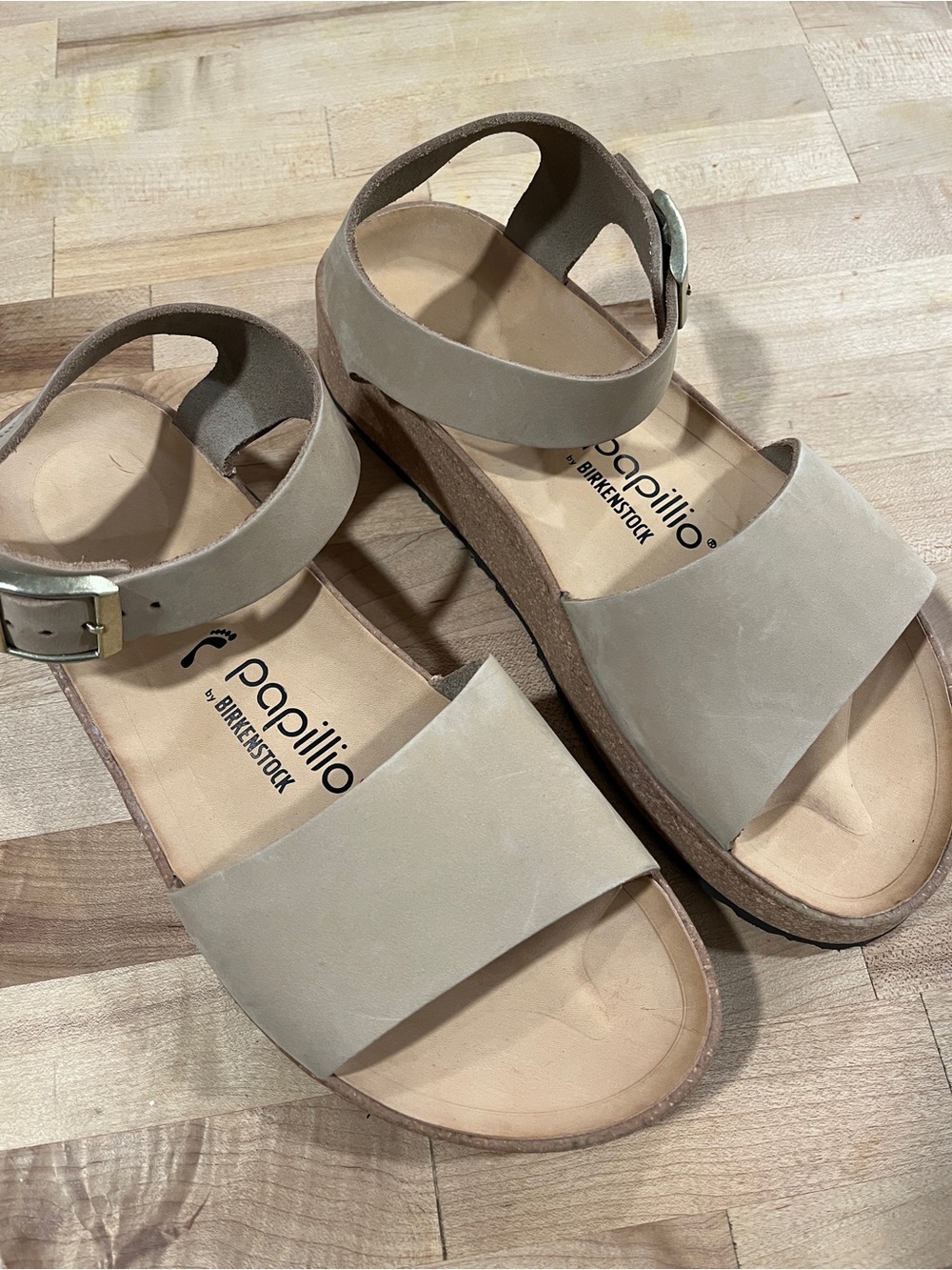 Birkenstock Papillio Glenda strappy Sandals 8 39 nubuck suede upper tan cream